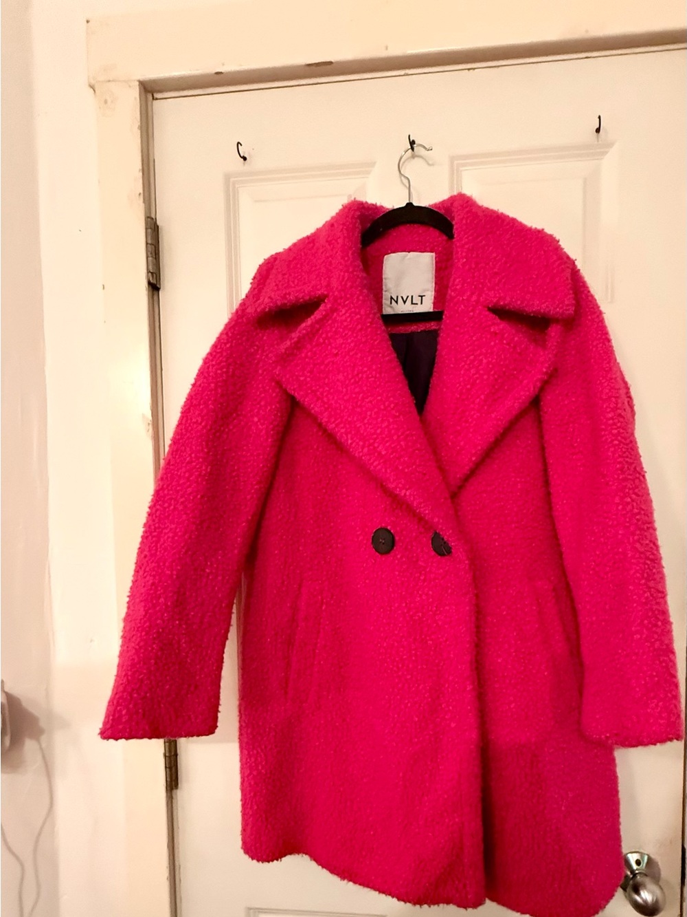 NVLT Bright Hot Pink Teddy Bouclé Double-Breasted Coat